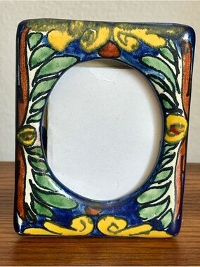 Vintage 1980s Mexican Talavera Picture Frame Handmade Ceramic Hand Painted